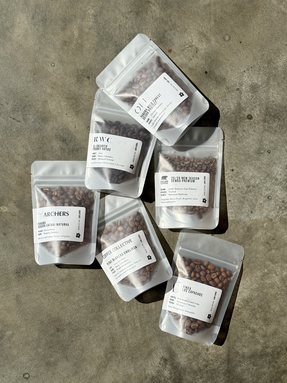 A month's six 60-gram bags from six different roasters